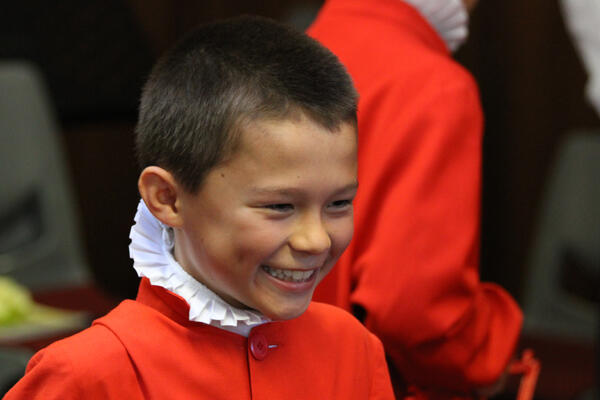 No stagefright evident here: Chorister Nathanael Wain before the memorial service. 