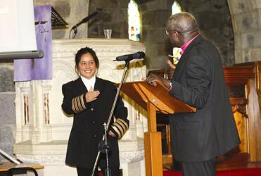Archbishop Sentamu and Bridget Bell approve of each other's performance.