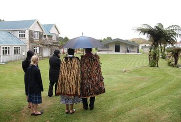 As the rain gently fell, Archbishop and Mrs Sentamu were called on to the marae at Parihaka.