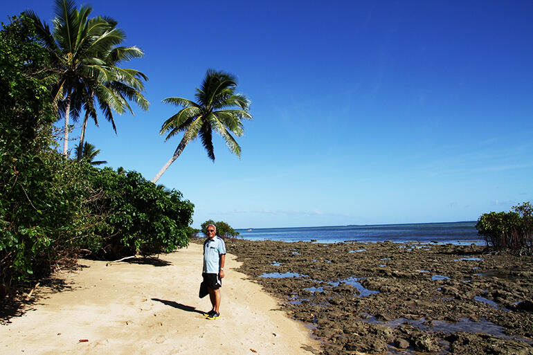 Archbishop Winston Halapua on the  beach at Pangaimotu Island in Tonga.