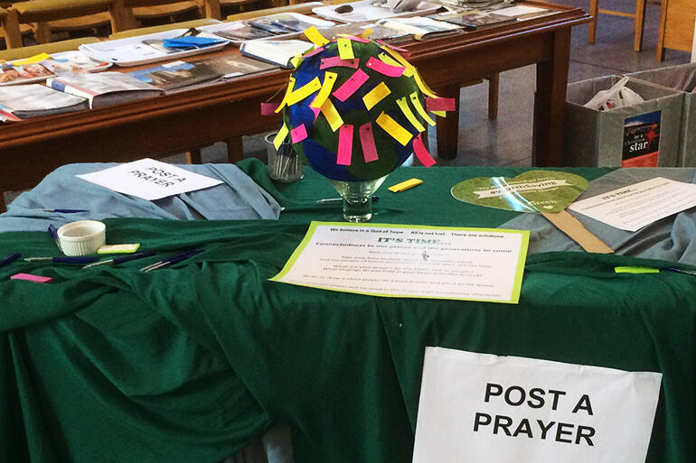Post a prayer - inside Wellington's Anglican cathedral on Saturday.