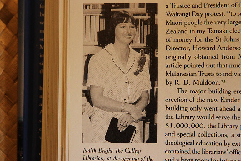Judith in 1982, at the opening of the new Kinder Library. (As published in 'Selwyn's Legacy'.)