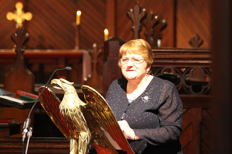 Worldwide President of Mothers' Union, Mrs Lynne Tembey, delivering the 2015 Mary Sumner Lecture at St Mary's.