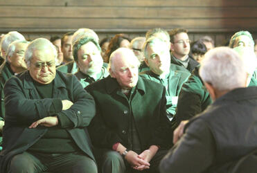 Archdeacon Hone Kaa (left) next to Bishop George Connor, sitting on the front row for the tangata whenua.