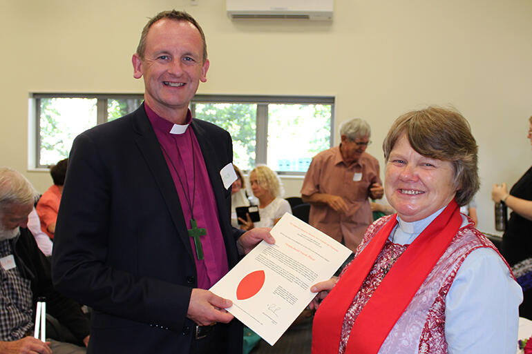 Bishop Ross licensed Vicki as Disability Community Chaplain. Photo: Murray Wills.