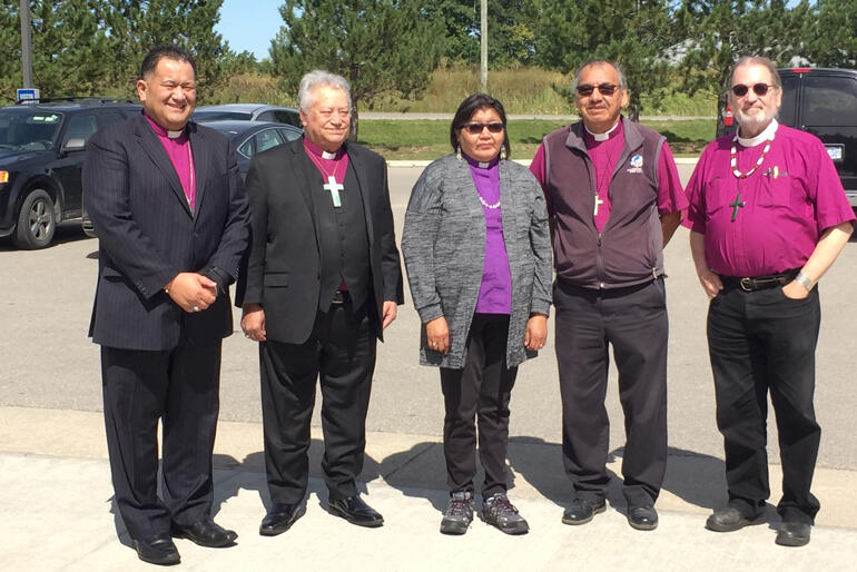 Bishop Kito PIkaahu and Bishop Richard Wallace join fellow bishops taking part in an Anglican Indigenous Network meeting.