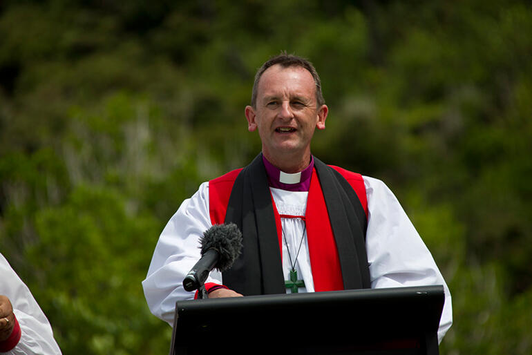 The Bishop of Auckland, The Rt Rev Ross Bay, welcomes the people.