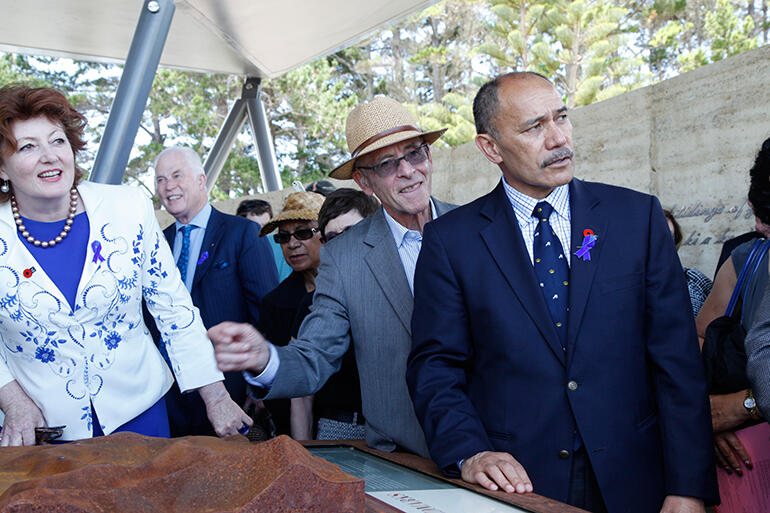 L-R: Conservation Minister Maggie Barry, Marsden Cross Trust Board Chairman John King and the Governor General, Sir Jerry Mateparae.