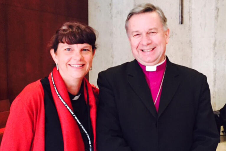 Archdeacon Carole Hughes and Archbishop David Moxon at the UN.
