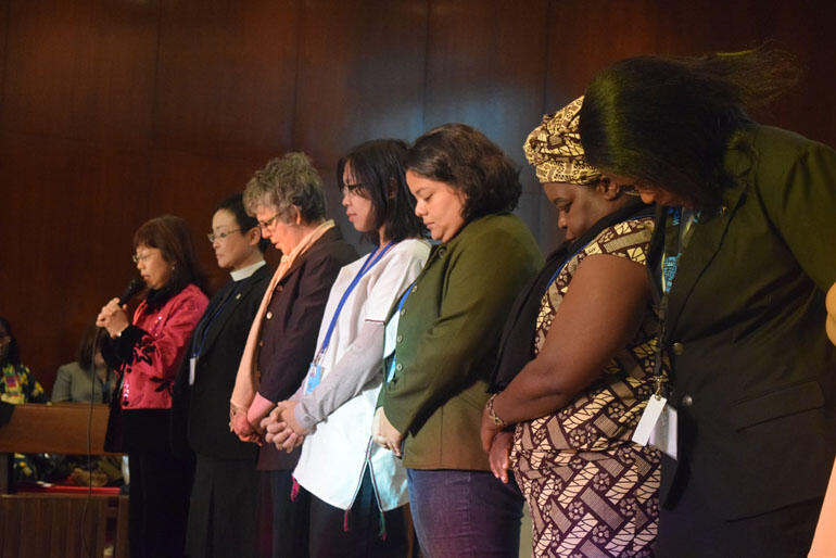 Members of the Anglican women's delegation leading prayers at the UN Church Centre in New York.