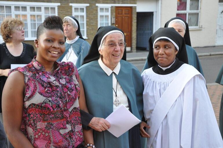 Sr Veronica CSC, at right, alongside Sr Lydia, CSC, and Jo, an 'Alongsider', who also lives at St Michael's Convent, Ham.