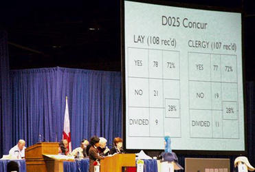 The result of the first House of Deputies’ vote on resolution D025. The vote on the final wording of the resolution was closer but still decisive.