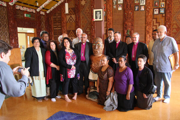 The delegates to the IAFN consultation on family violence were welcomed to Wellington at a powhiri at Wainuiomata Marae.