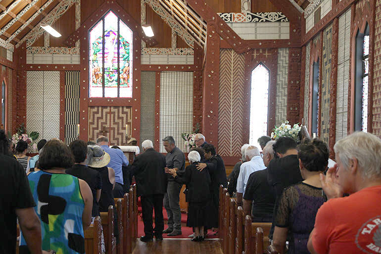 In St Mary's, Tikitiki. The group in front were ordained by Archbishop Brown.