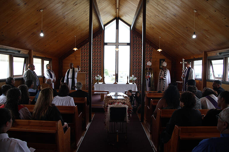 One last time the Archbishop filled the wee Anglican church at Whangaparaoua.