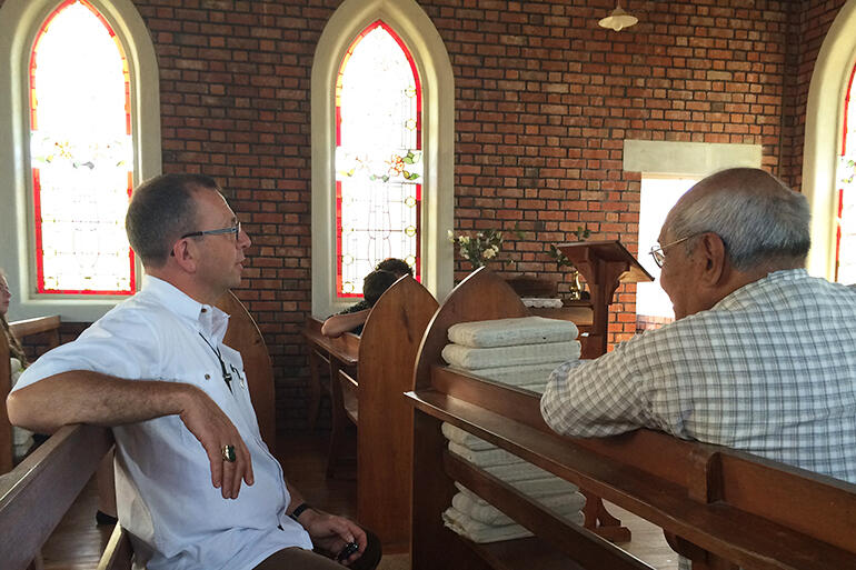 Bishop Andrew and Bishop Brown at Patoromu Church, Whangara.