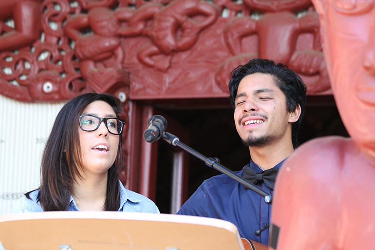 Pumuka Werohia (right) and his sister Kuulei-Aloha Werohia sing his composition: 'Infinite Love.'