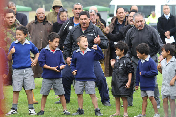The small fry show their respect with a Ngati Porou haka that commemmorates the gospel going forth from Waiapu.