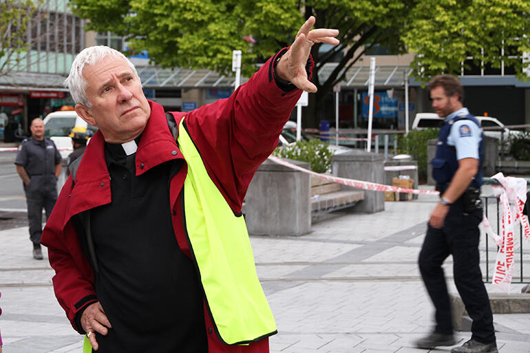 Peter Beck, the newly announced Dean of Taranaki - seen here immediately after the quake which devastated ChristChurch Cathedral.