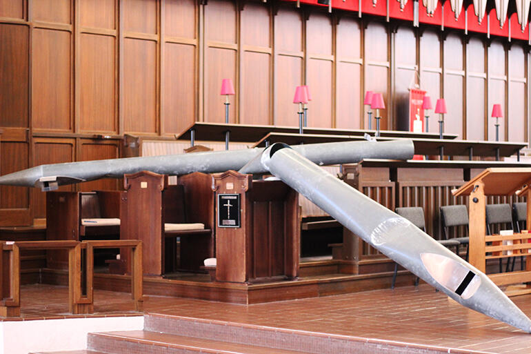 Two of the larger pipes fell into the choir stalls.