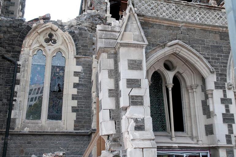Part of the front entrance to ChristChurch Cathedral. The veranda was Benjamin Mountfort's crowning addition.