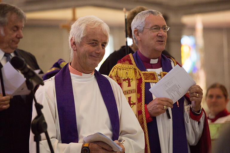 The new Dean of Nelson Cathedral, Mike Hawke, with Bishop Richard Ellena.