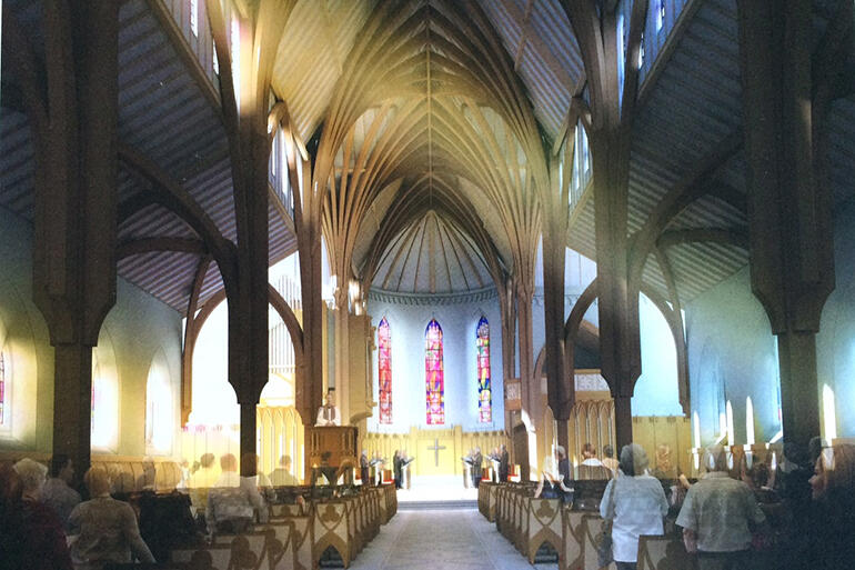 An artist's impression of the interior of the rebuilt cathedral, as envisaged by Sir Miles Warren.
