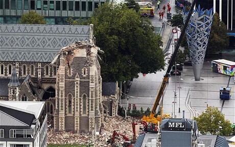 The ruined spire of Christchurch Cathedral. Photo: Getty