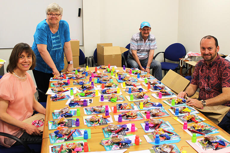 The Nelson dio office team which assembled the packs. From left: Tamsin Stubbs, Sue Fallow, Andy Fallow and Graham O'Brien.