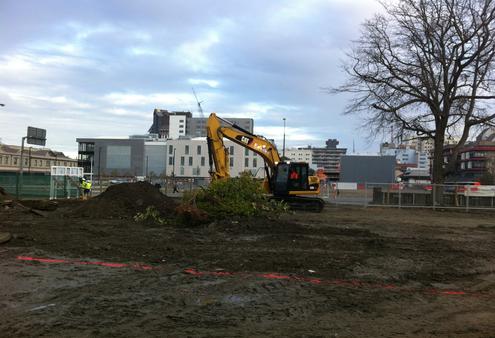 Contractors begin work on the site of the Transitional Cathedral in Christchurch.