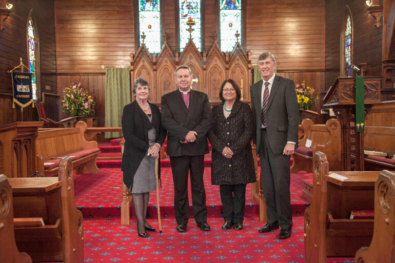 Archbishop David Moxon and Tureiti Moxon with Selwyn Board Chair, Kay Hawk, and Selwyn CEO, Garry Smith at St Andrew's.