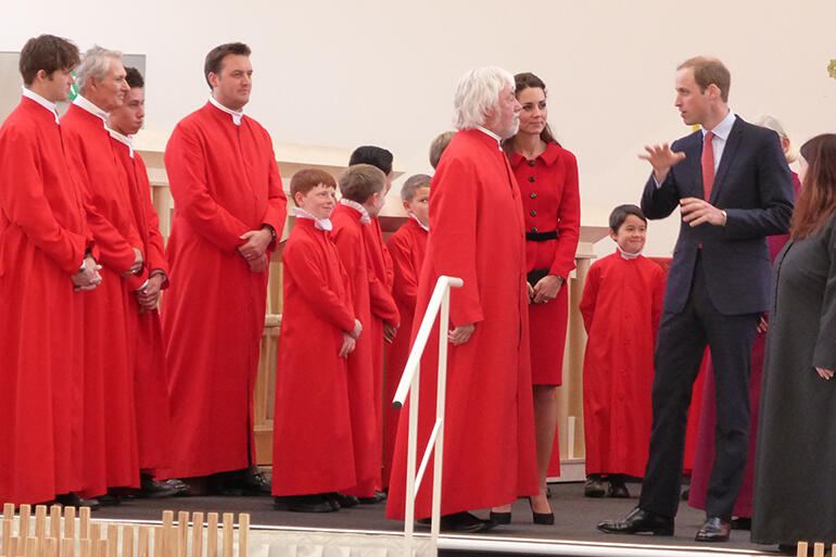 Prince William chats with the Cathedral Choir.