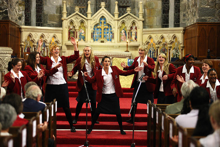 ...and modern. 'The Tenners', an A capella group from Sacred Heart College, New Plymouth, performing in March 2010.
