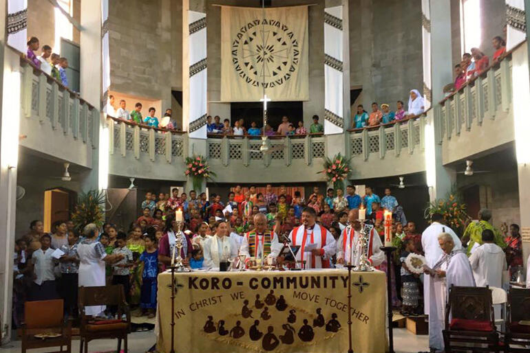 Synod Eucharist. L-R: Bishop-elect Ellie, Archbishop Winston, Bishops Don and Api. Photo: Facebook/Bishop Don Tamihere