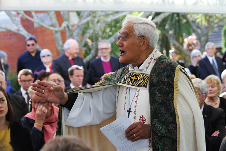 Archdeacon Tiki at Sir Paul Reeves' unveiling at St John's College in October 2012. The ABC, Dr Rowan Williams, preached at that service.