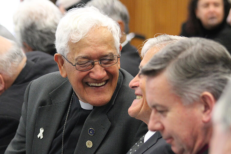 Archdeacon Tiki translates during the 2012 powhiri held for the members of the Anglican Consultative Council when they visited St Johns College.
