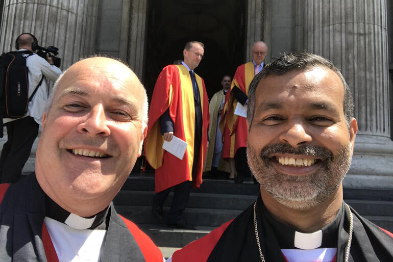 Anglo-Catholic hui keynote speaker Bishop Stephen Cottrell (left) is pictured with Bishop of Bradwell, John Perumbalath in July 2018.