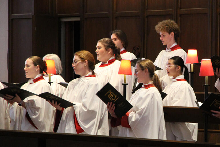 Members of the Wellington Cathedral choir lead the congregation in song.