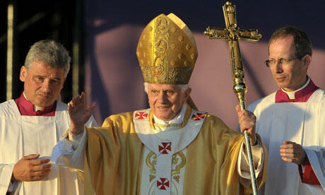 Pope Benedict celebrates mass in Bellahouston Park, Glasgow. Photograph: Andrew Yates/AFP/Getty Images