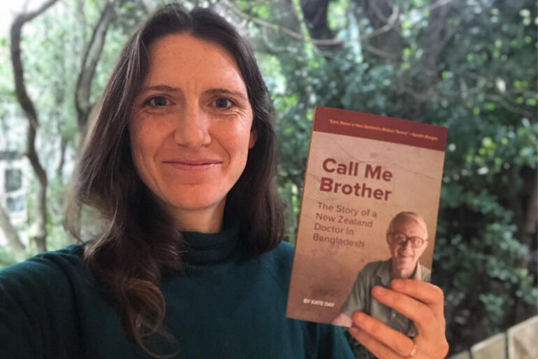 Biographer Kate Day holds a copy of her recently published story of Edric Baker's life, 'Call me Brother.'