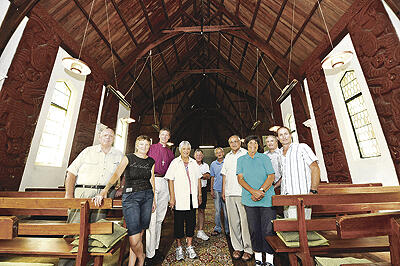 Church and civic leaders gather to bless the restoration project.