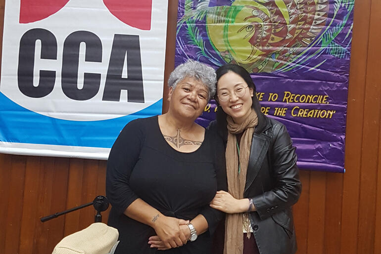 Rev Jacynthia Murphy with her Taiwanese workshop facilitator.