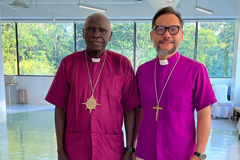 Bishop Anthony Poggo meets Bishop Titus Chung Khiam Boon, newly elected primate of South East Asia.