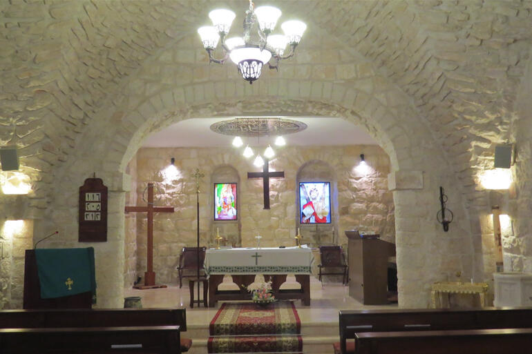 The sanctuary at St Andrew's Episcopal Church Jerusalem where yesterday Israeli soldiers forced entry and overran the church compound between 3am-5am.