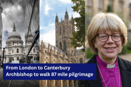 three panels show two English cathedrals and Archbishop Sarah Mullally