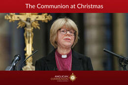 Archbishop of Canterbury elect Sarah Mullally is pictured speaking from a pulpit next to a gold crucifix