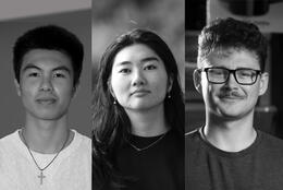 Two young men and a young woman smile at the camera