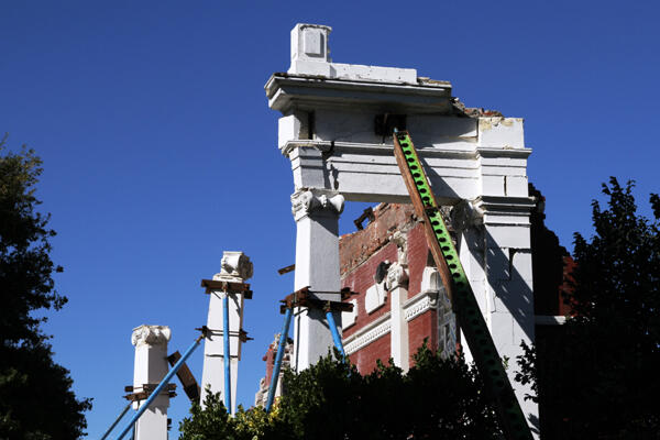 These broken columns once supported the massive Greek-style parapet above the entrance to Oxford Terrace Baptist. Photo: Lloyd Ashton