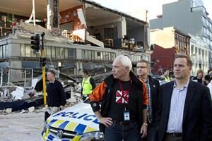 Prime Minister John Key on a damage tour with Mayor Bob Parker. Photo: Reuter