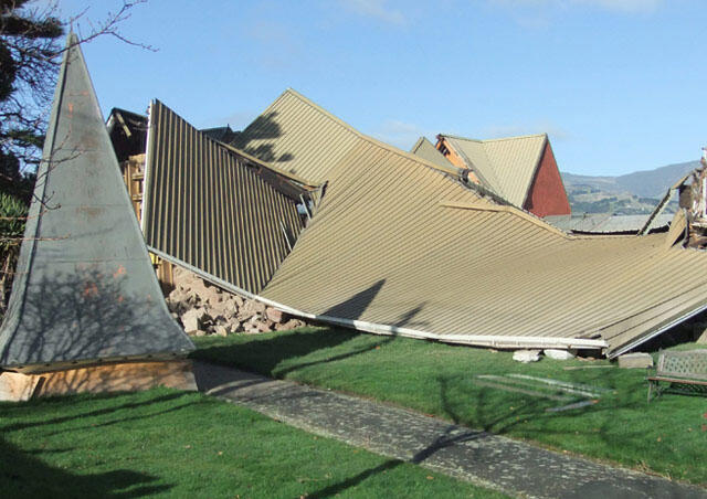 The remains of Lyttelton's Holy Trinity Church after the June 13 quakes. Photo: Chris Rudge